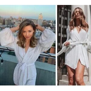 Retrofete Gabrielle Robe Sequins Wrap Mini Dress in Moonglow White Womens XS
